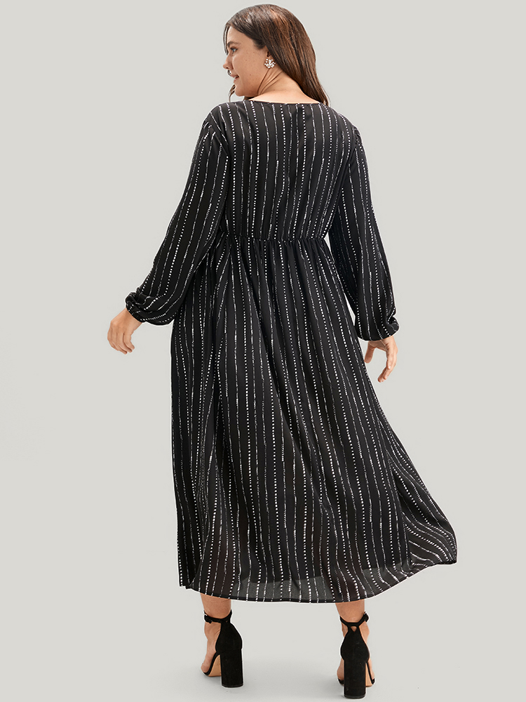 Plus Size Women Dailywear Striped Pocket Lantern Sleeve Long Sleeve V-neck Pocket Elegant Dresses BloomChic 