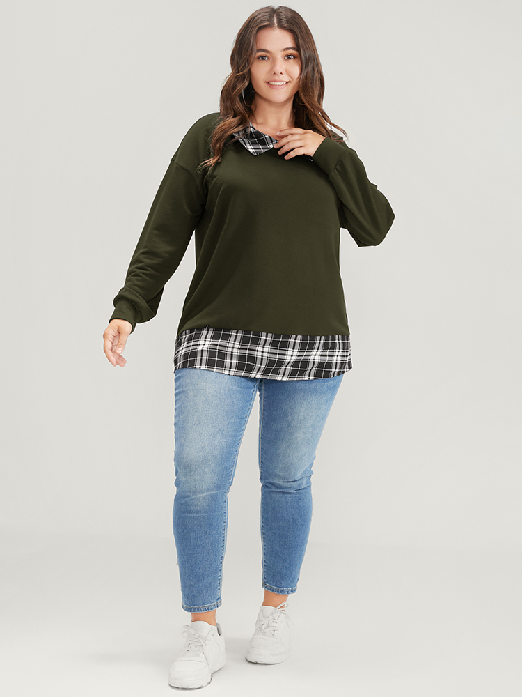Plus Size Women Dailywear Plaid Regular Regular Sleeve Long Sleeve Lapel Collar Casual Sweatshirts BloomChic 