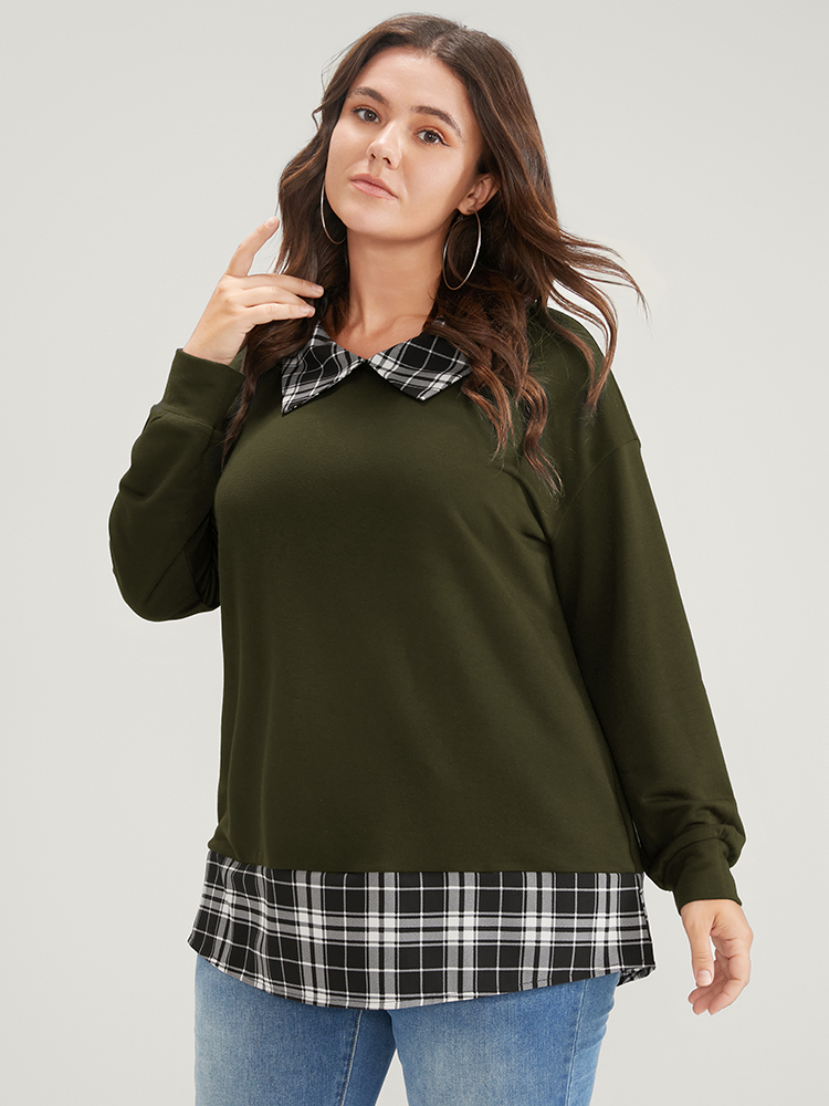 Plus Size Women Dailywear Plaid Regular Regular Sleeve Long Sleeve Lapel Collar Casual Sweatshirts BloomChic 
