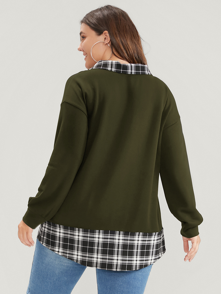 Plus Size Women Dailywear Plaid Regular Regular Sleeve Long Sleeve Lapel Collar Casual Sweatshirts BloomChic 