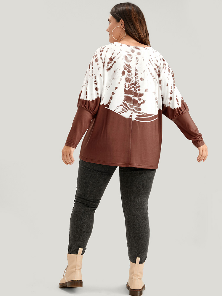 Plus Size Women Dailywear Tie Dye Printed Dolman Sleeve Long Sleeve Round Neck Casual T-shirts BloomChic 