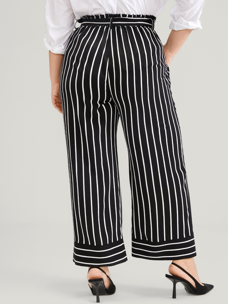 Plus Size Striped Patchwork Pocket Belted Elastic Waist Pants Women Black Office High Rise Work Pants BloomChic 22-24/3X 