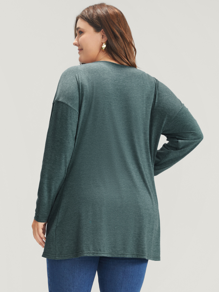 

Plus Size Solid Cowl Neck Asymmetrical Hem Long Tee DarkGreen Cowl Neck Long Sleeve Casual Jersey Tops