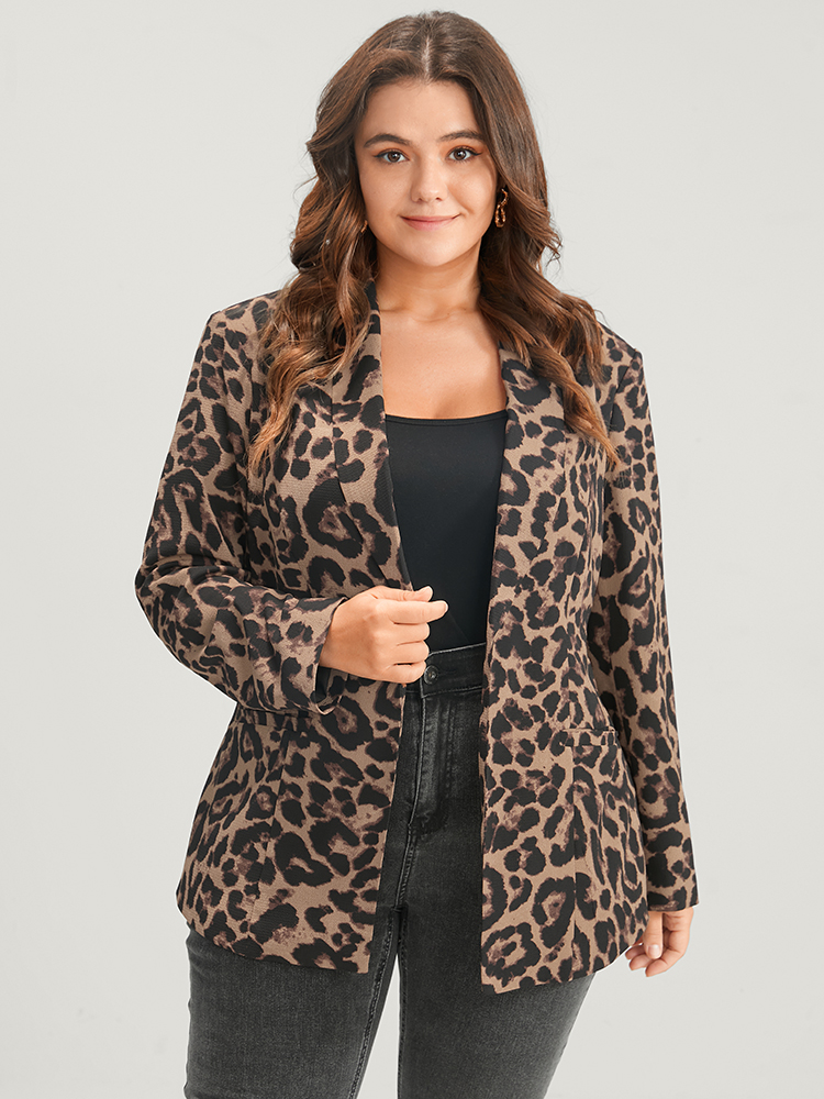 

Plus Size Leopard Suit Collar Pocket Belted Blazer Leopard Women Going out Leopard Belted Sleeve Long Sleeve Suit Collar  Pocket Belt Glamour Blazers BloomChic