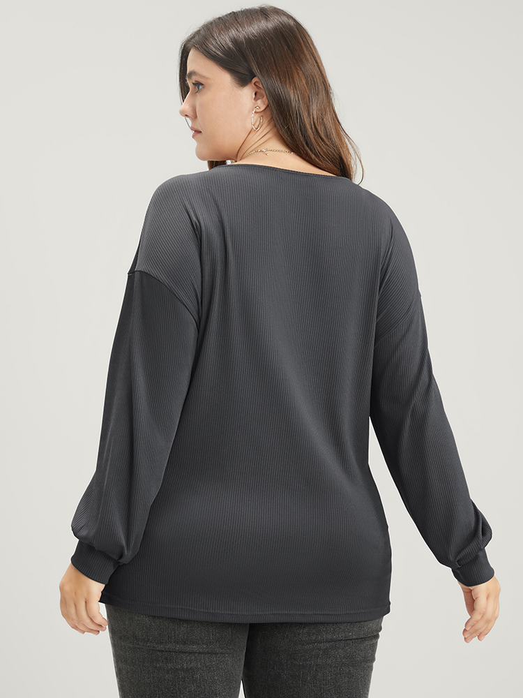 Plus Size Women Dailywear Plain Wrap Loose Regular Sleeve Long Sleeve V-neck Elegant Sweatshirts BloomChic 