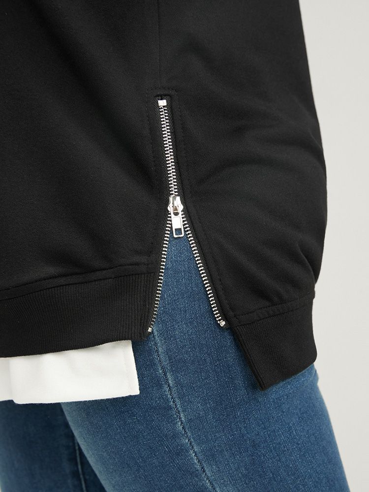 Plus Size Women Dailywear Plain Zipper Regular Lantern Sleeve Long Sleeve Round Neck Casual Sweatshirts BloomChic 