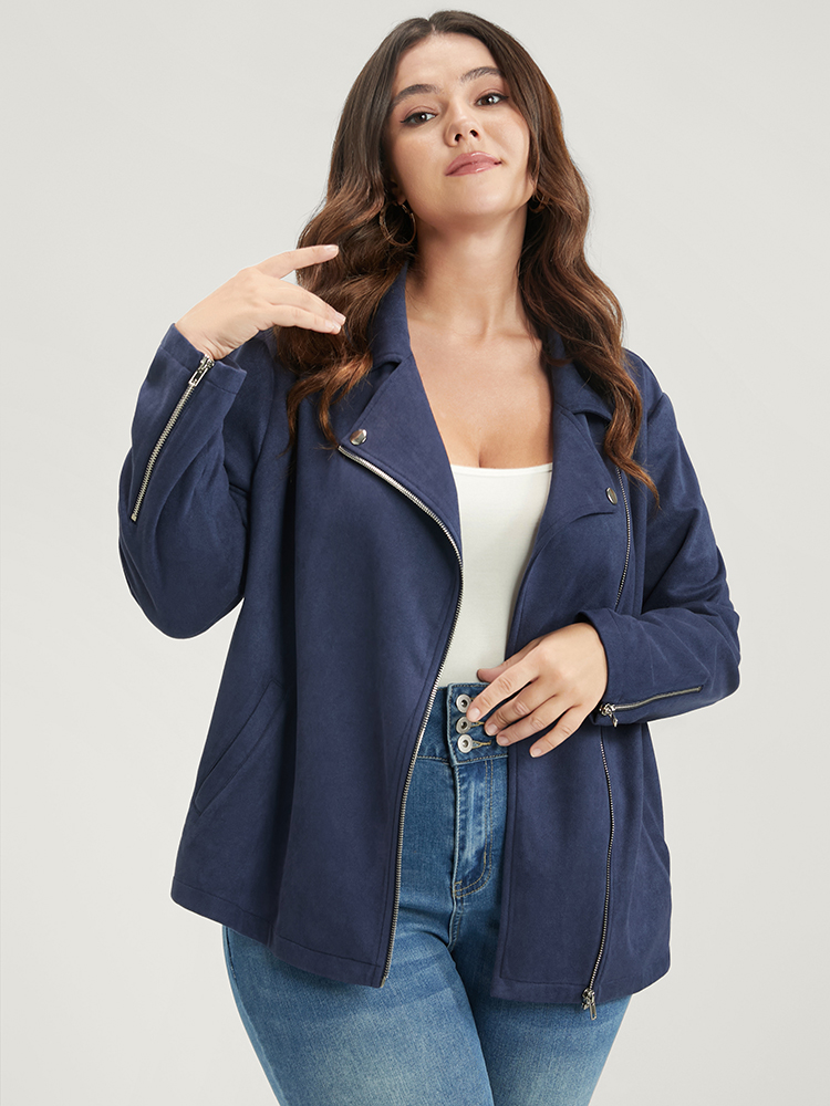 Plus Size Women Dailywear Plain Zipper Pocket Casual Coats BloomChic 