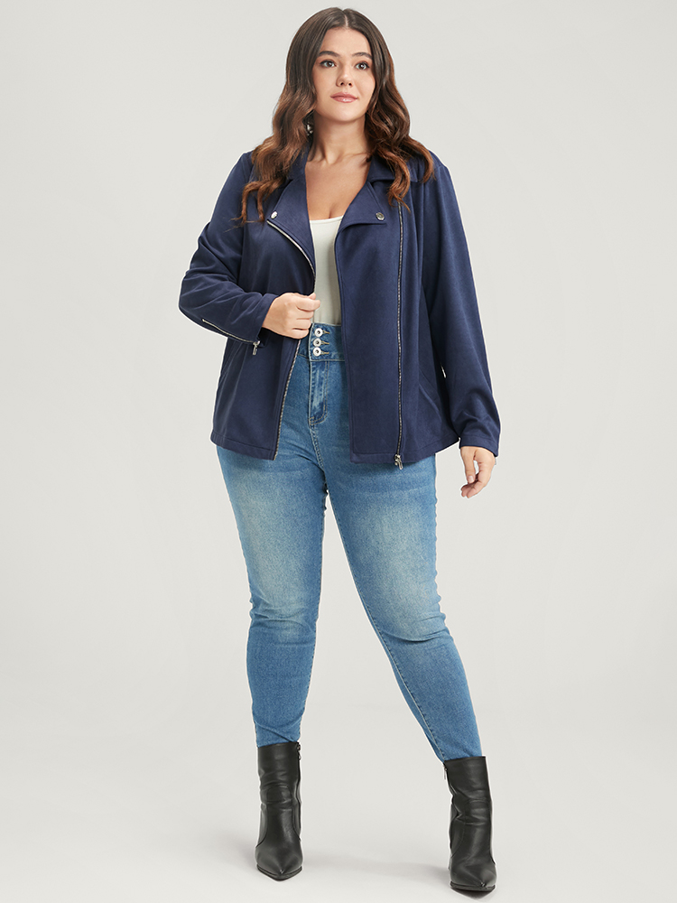 Plus Size Women Dailywear Plain Zipper Pocket Casual Coats BloomChic 