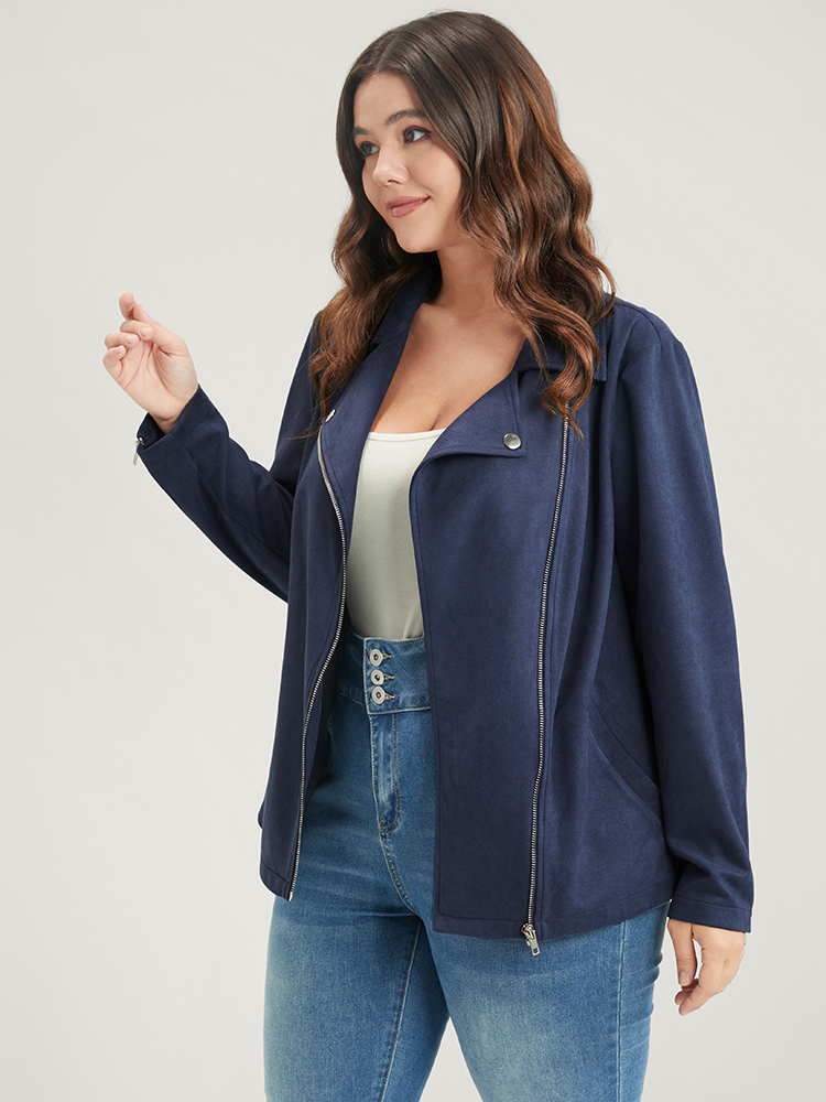 Plus Size Women Dailywear Plain Zipper Pocket Casual Coats BloomChic 