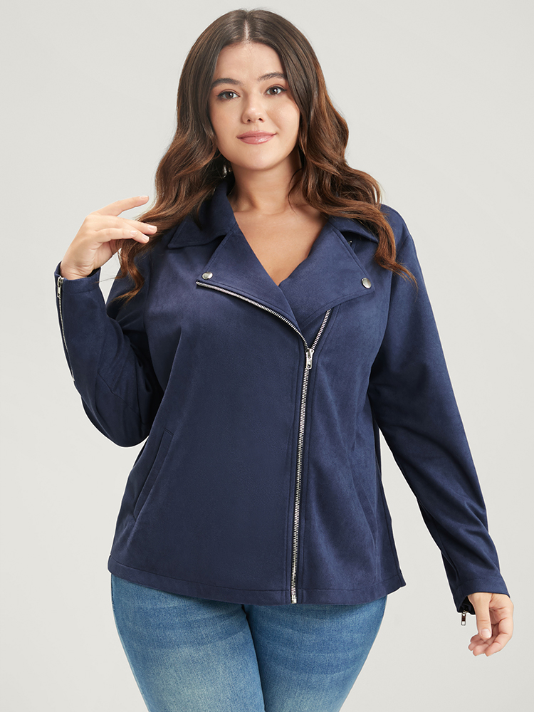 Plus Size Women Dailywear Plain Zipper Pocket Casual Coats BloomChic 