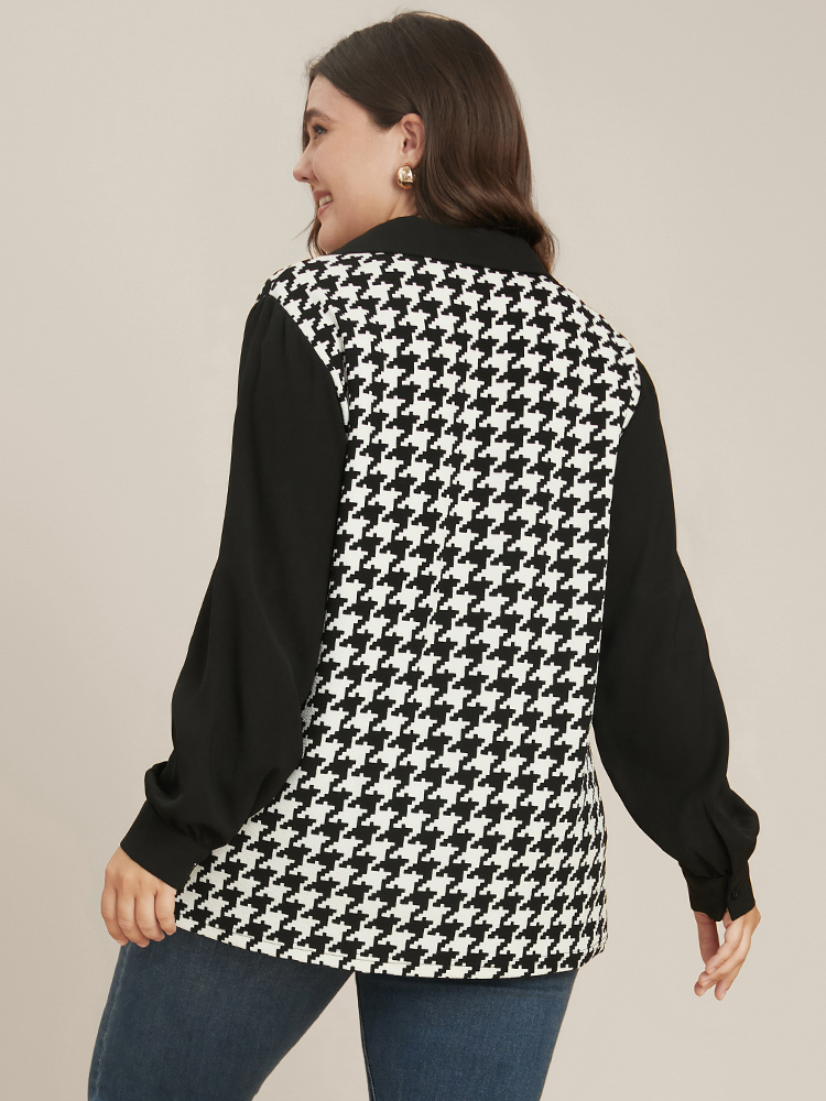 

Plus Size Houndstooth Patchwork V Neck Sweatshirt Women Black Elegant Patchwork V-neck Dailywear Sweatshirts BloomChic