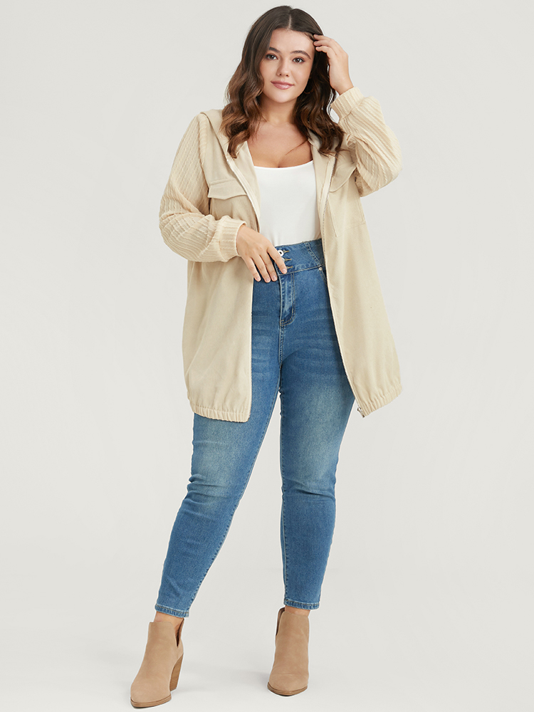 Plus Size Women Dailywear Plain Patchwork Pocket Casual Coats BloomChic 