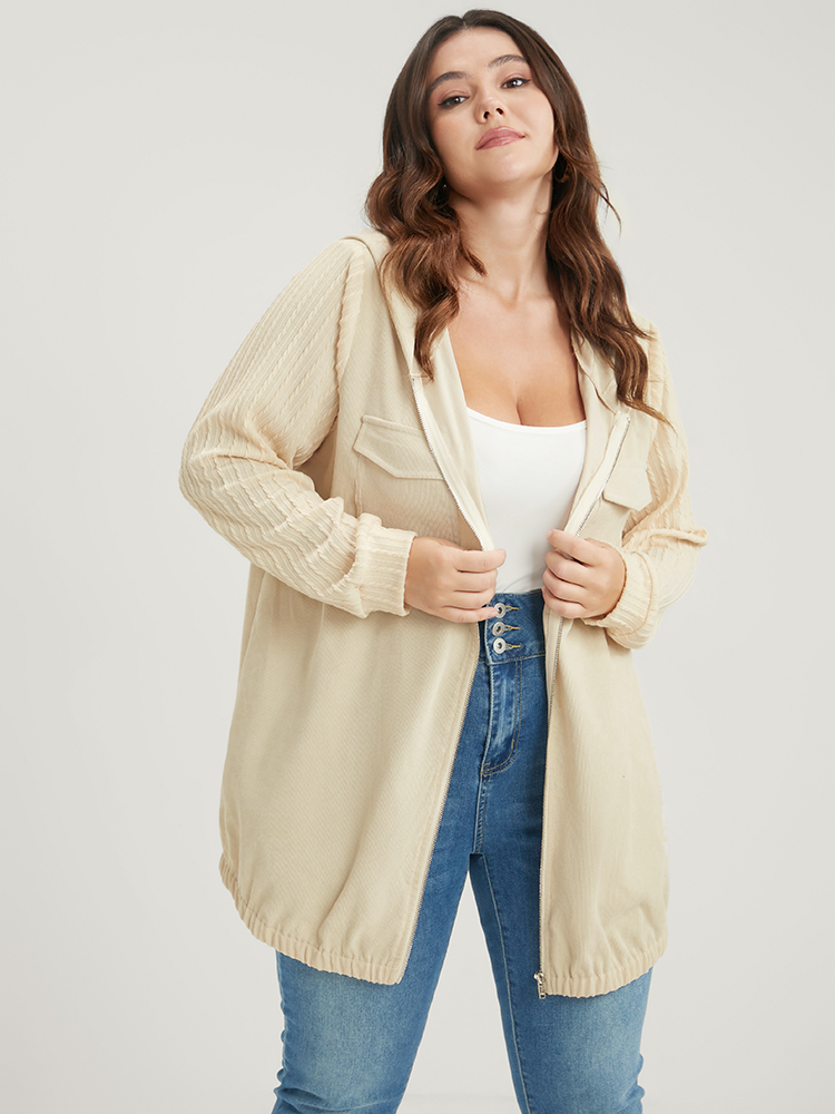 Plus Size Women Dailywear Plain Patchwork Pocket Casual Coats BloomChic 