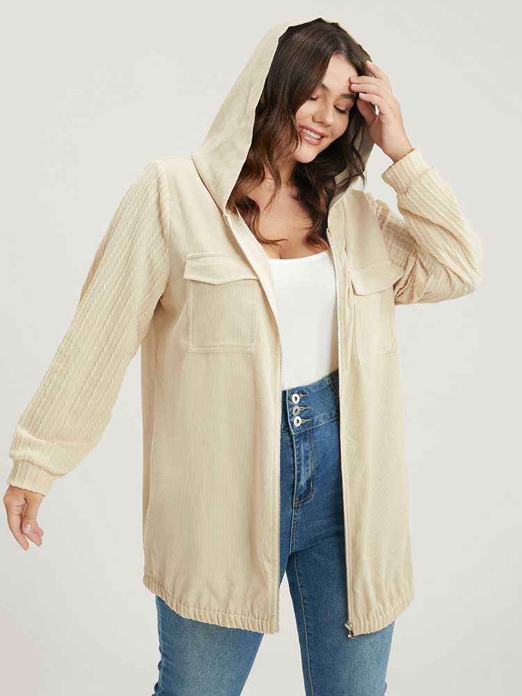 Plus Size Women Dailywear Plain Patchwork Pocket Casual Coats BloomChic 