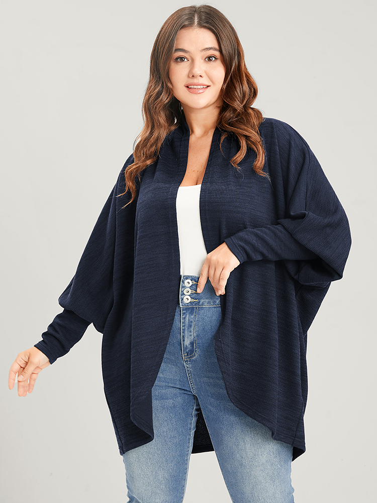 

Plus Size Solid Open Front Dolman Sleeve Coat DarkBlue Women Elegant Dailywear Cardigans BloomChic