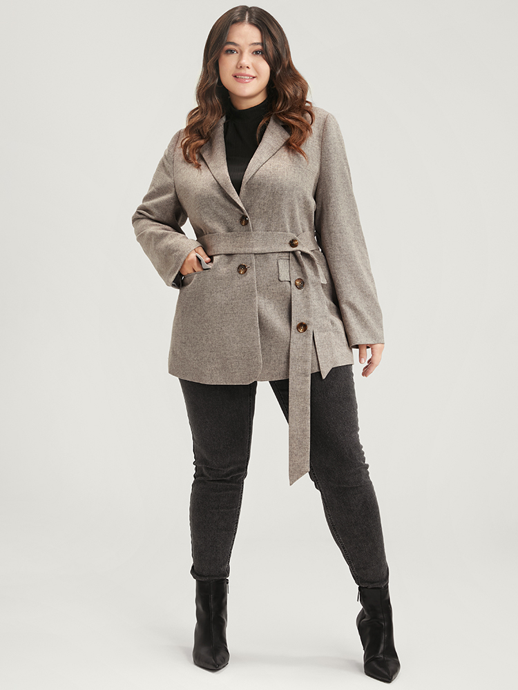 

Plus Size Solid Button Suit Collar Belted Flap Pocket Blazer LightGray Women Work Plain Sleeve Long Sleeve Suit Collar  Pocket Belt Office Blazers BloomChic