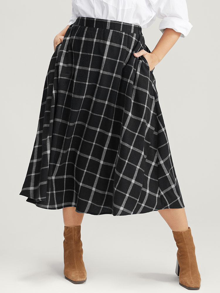 

Vintage Plaid Plus Size Women Dailywear Skirts Pocket Pocket Elegance Skirts BloomChic, Black