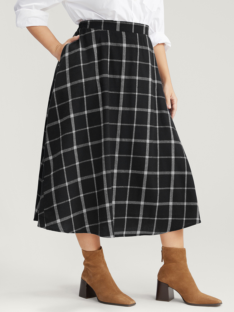 

Vintage Plaid Plus Size Women Dailywear Skirts Pocket Pocket Elegance Skirts BloomChic, Black