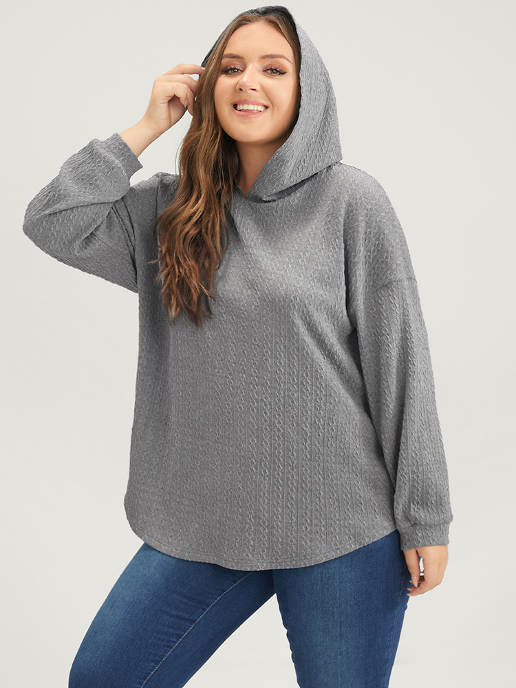 

Plus Size Solid Drop Shoulder Textured Hooded Sweatshirt Women DarkGray Casual Plain Hooded Dailywear Sweatshirts BloomChic