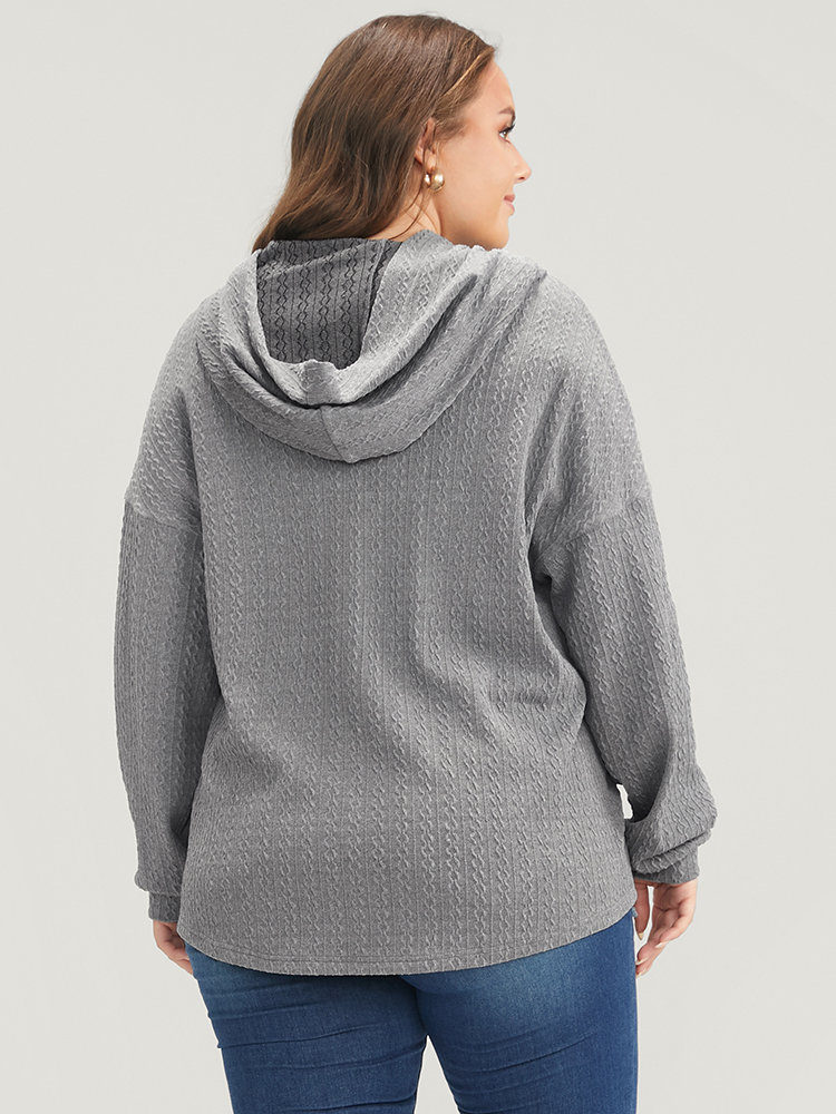 Plus Size Solid Drop Shoulder Textured Hooded Sweatshirt Women DarkGray Casual Plain Hooded Dailywear Sweatshirts BloomChic 14-16/1X 