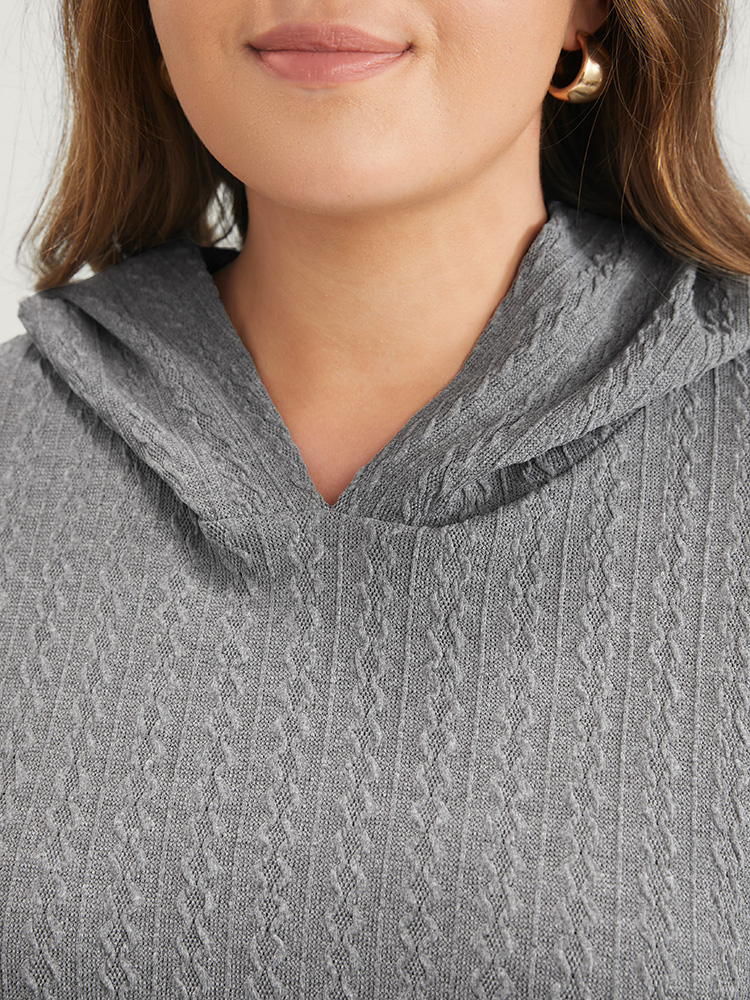 Plus Size Solid Drop Shoulder Textured Hooded Sweatshirt Women DarkGray Casual Plain Hooded Dailywear Sweatshirts BloomChic 14-16/1X 
