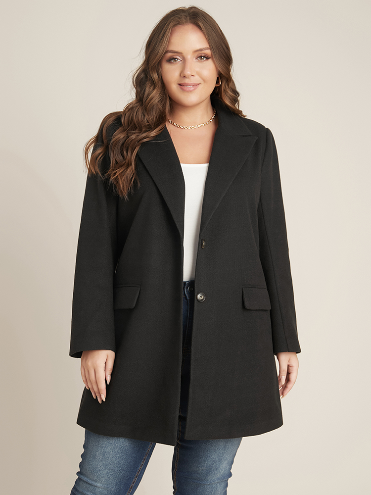 

Plus Size Solid Flap Pocket Suit Collar Button Coat Women Black Office Pocket Ladies Work Winter Coats BloomChic