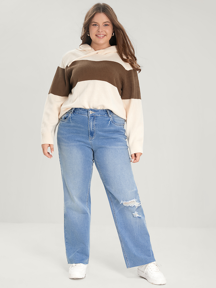 Plus Size Boyfriend Wide Leg Slightly Stretchy High Rise Light Wash Jeans Women LightBlue Casual Plain Low stretch Pocket Jeans BloomChic 14/1X 