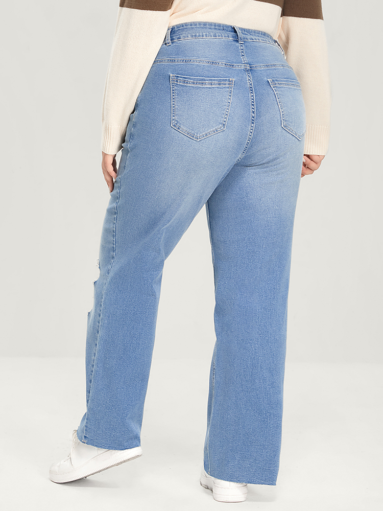 Plus Size Boyfriend Wide Leg Slightly Stretchy High Rise Light Wash Jeans Women LightBlue Casual Plain Low stretch Pocket Jeans BloomChic 14/1X 