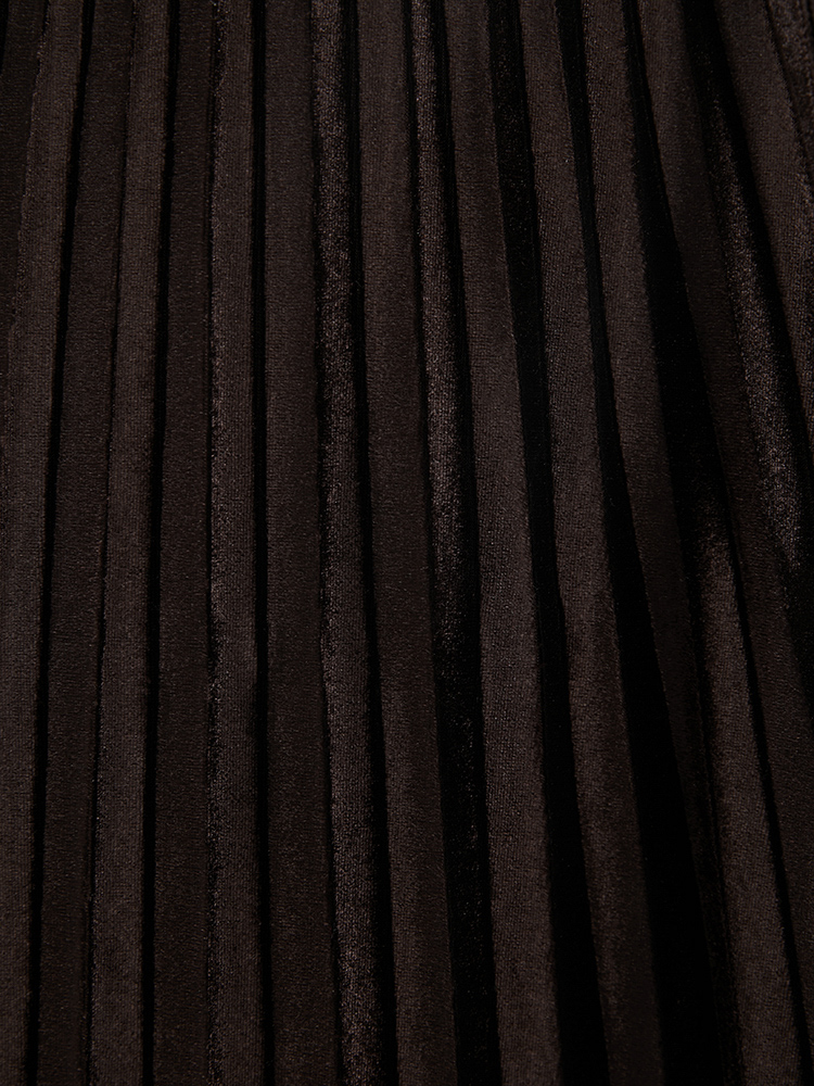 Plus Size Solid Elastic Waist Velvet Pleated Skirt Women DarkBrown Glamour Pleated Low stretch Going out Skirts BloomChic 14-16/1X 
