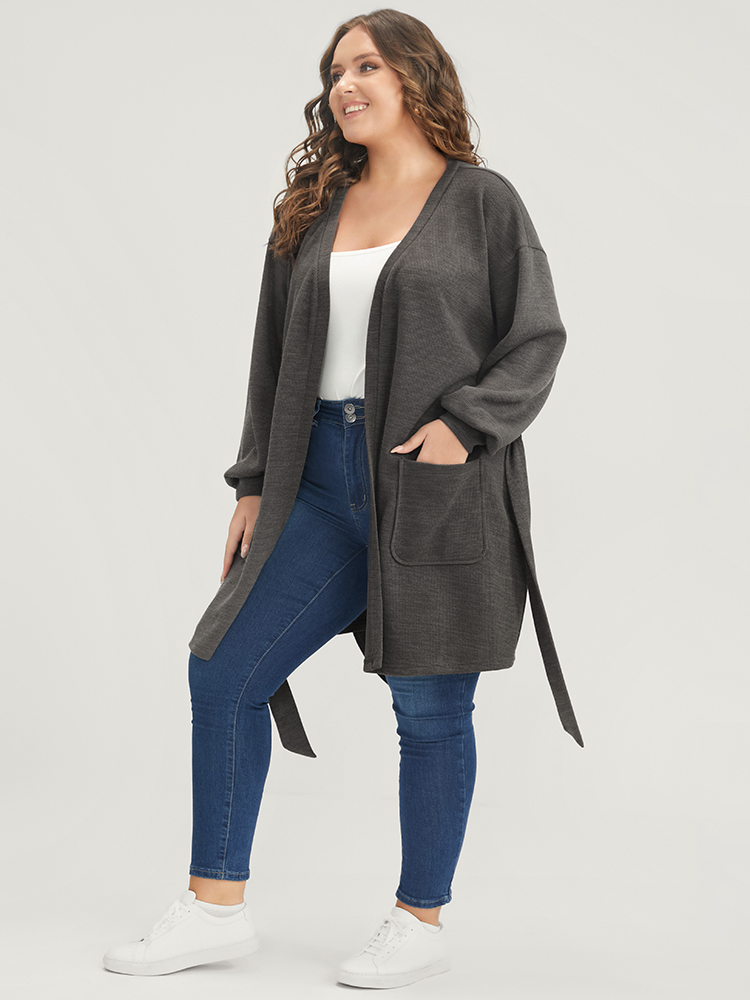 

Plus Size Solid Pocket Belted Open Front Heather Coat Women DarkGray Casual Heather Ladies Dailywear Winter Coats BloomChic