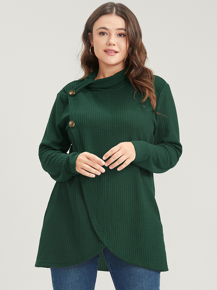 Plus Size Women Dailywear Plain Asymmetrical Regular Sleeve Long Sleeve Mock Neck Elegant T-shirts BloomChic 