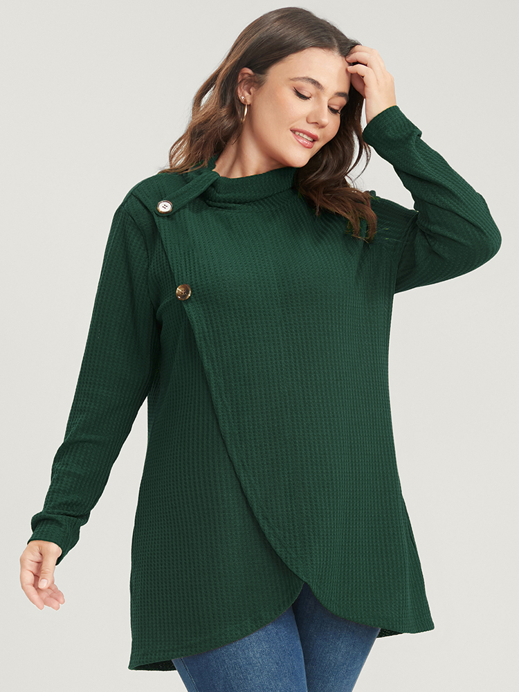 Plus Size Women Dailywear Plain Asymmetrical Regular Sleeve Long Sleeve Mock Neck Elegant T-shirts BloomChic 