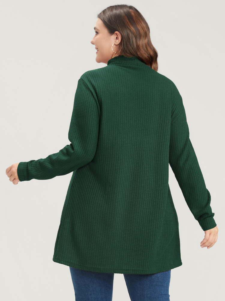 Plus Size Women Dailywear Plain Asymmetrical Regular Sleeve Long Sleeve Mock Neck Elegant T-shirts BloomChic 
