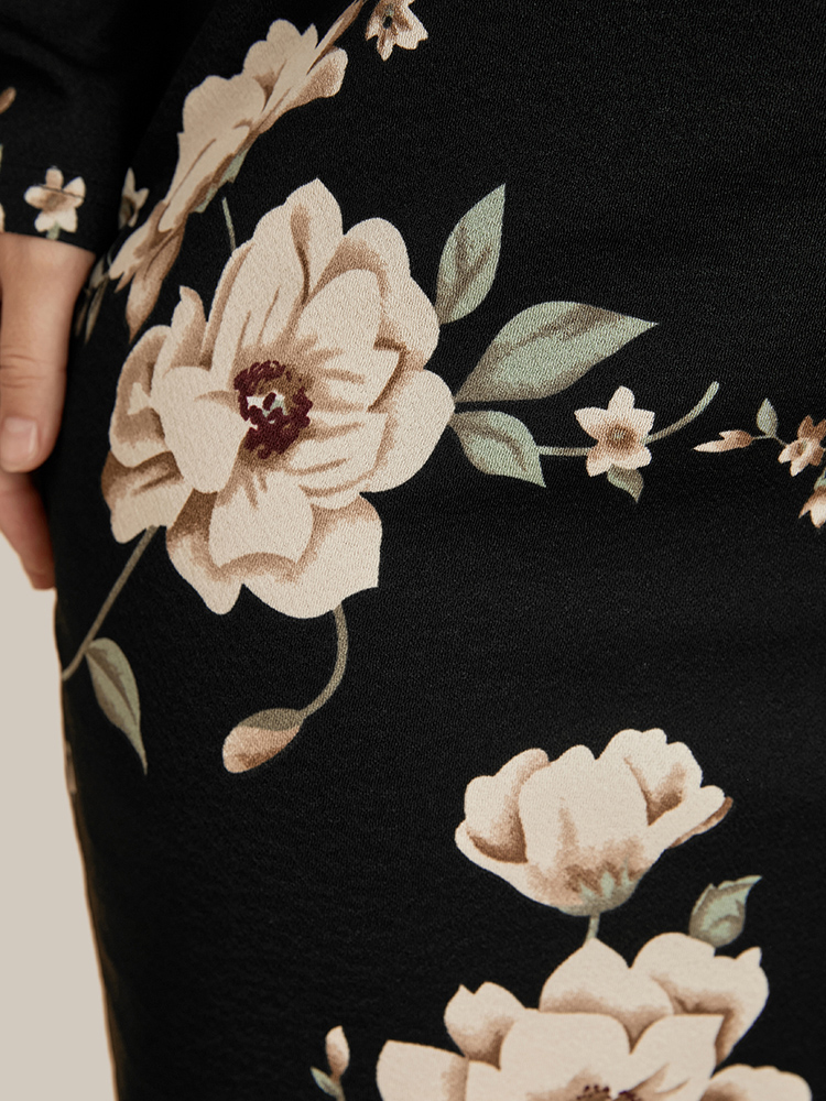 Plus Size Women Dailywear Floral Belted Regular Sleeve Long Sleeve V-neck Belt Elegant Dresses BloomChic 