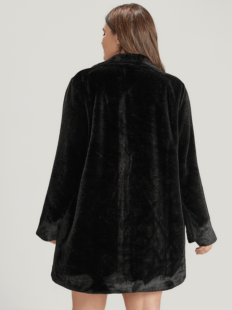 

Plus Size Solid Pocket Faux Fur Button Front Coat Women Black Party Pocket Ladies Going out Winter Coats BloomChic