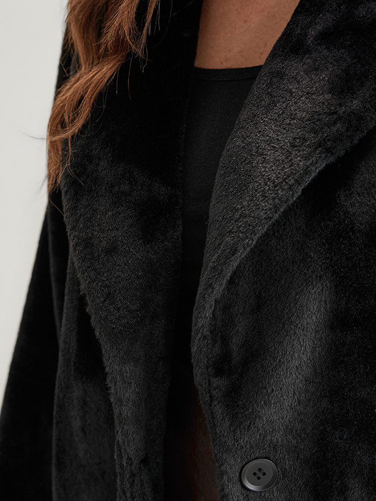 Plus Size Solid Pocket Faux Fur Button Front Coat Women Black Party Pocket Ladies Going out Winter Coats BloomChic 10/M 