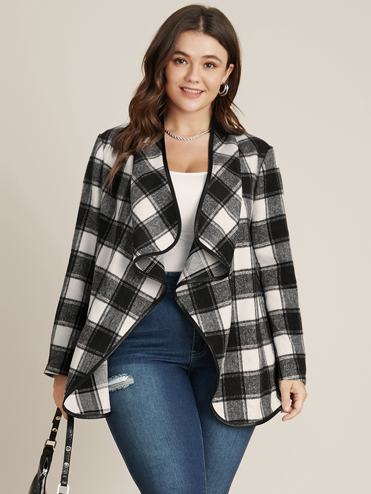 Plus Size Women Dailywear Plaid Asymmetrical Elegant Coats BloomChic 