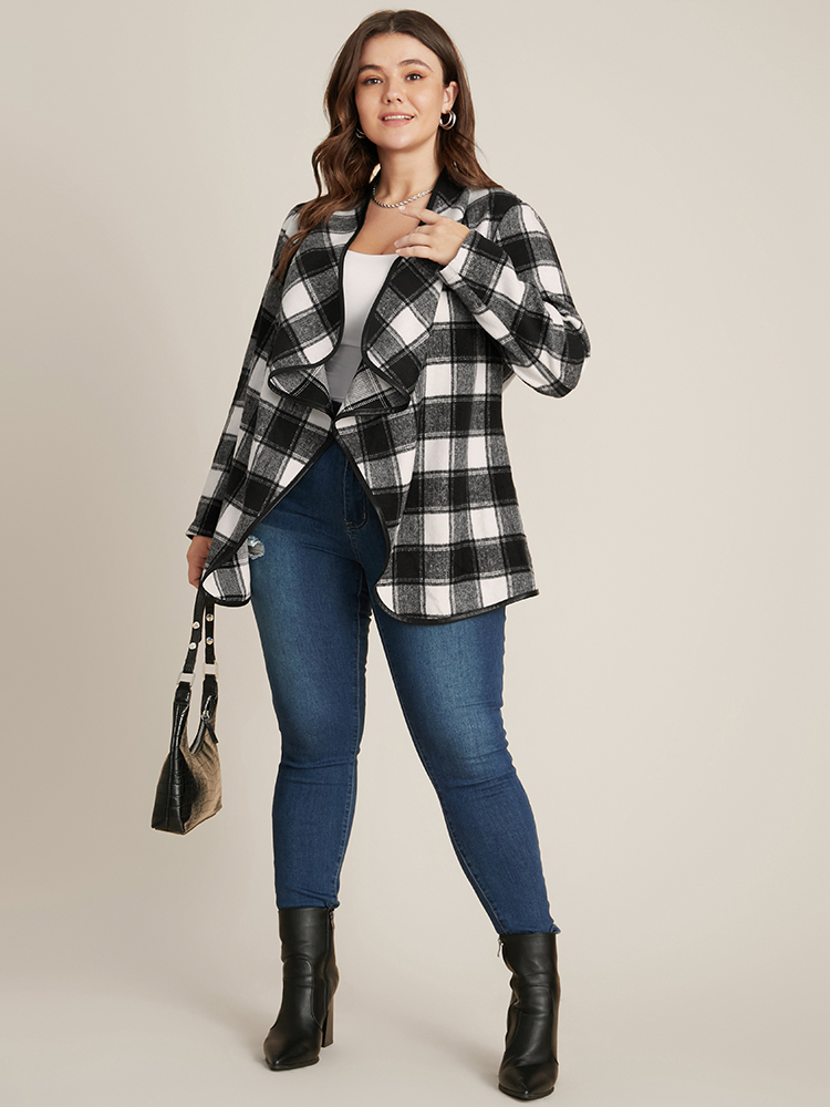 Plus Size Women Dailywear Plaid Asymmetrical Elegant Coats BloomChic 
