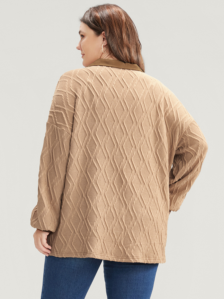 

Plus Size Geometric Contrast Flap Pocket Button Up Shirt Bronze Casual Shirts