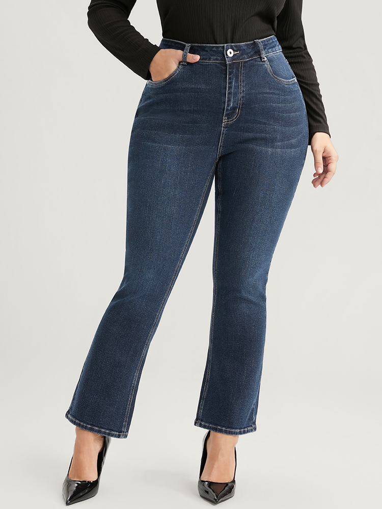 

Plus Size Bootcut Very Stretchy High Rise Dark Wash Jeans Women DarkBlue At the Office Plain High stretch Pocket Jeans BloomChic