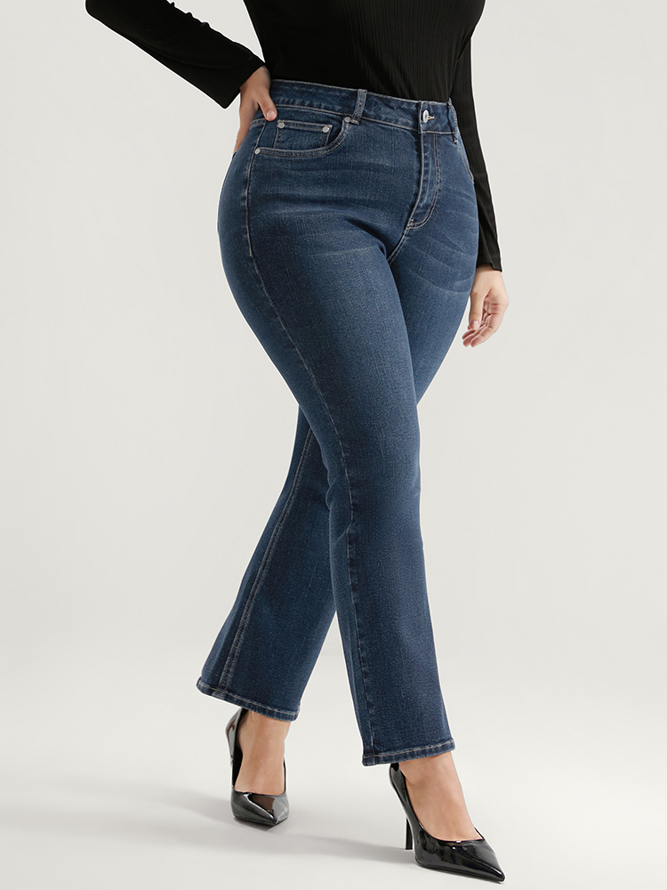 

Plus Size Bootcut Very Stretchy High Rise Dark Wash Jeans Women DarkBlue At the Office Plain High stretch Pocket Jeans BloomChic