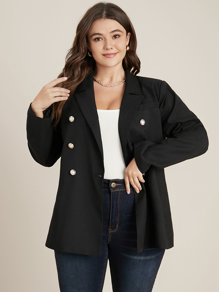 

Plus Size Solid Button Up Suit Collar Blazer Black Women Work Plain Button Sleeve Long Sleeve Suit Collar  Office Blazers BloomChic