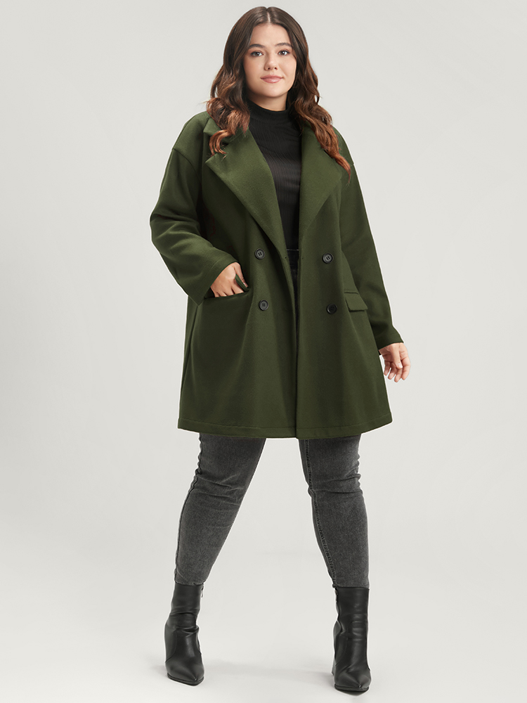 

Plus Size Solid Button Down Flap Pocket Suit Collar Coat Women ArmyGreen Casual Button Ladies Dailywear Winter Coats BloomChic