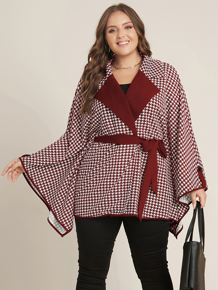 

Plus Size Houndstooth Contrast Dolman Sleeve Suit Collar Belted Coat Women Scarlet Elegant Belted Loose Ladies Dailywear Winter Coats BloomChic