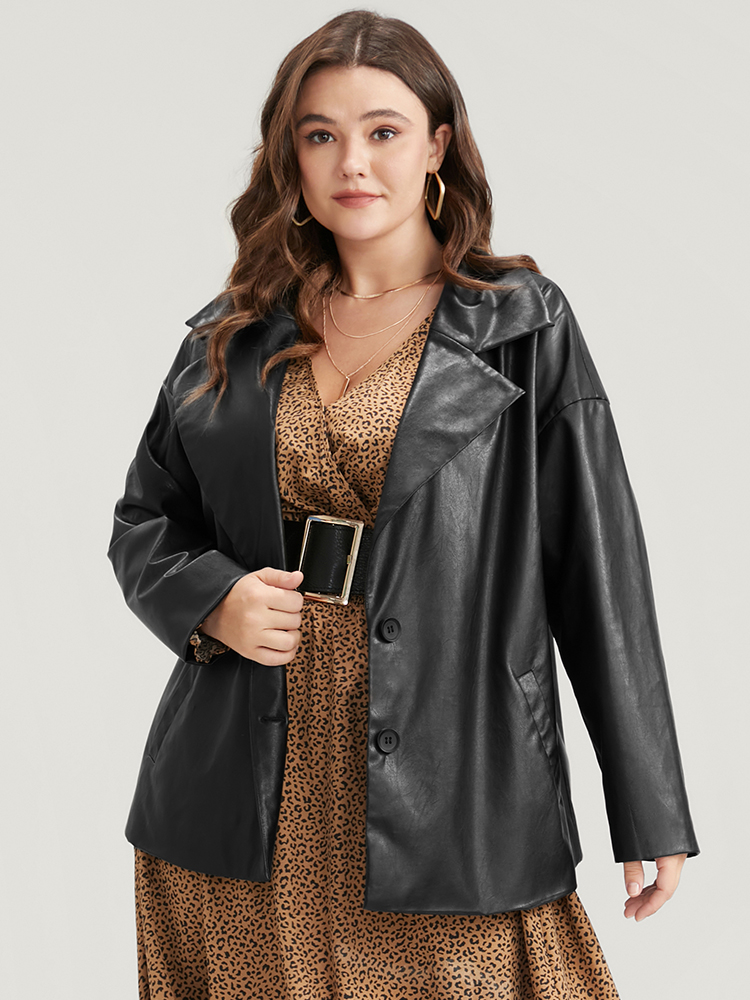 Plus Size Women Going out Plain Regular Sleeve Long Sleeve Suit Collar Pocket Glamour Blazers BloomChic 