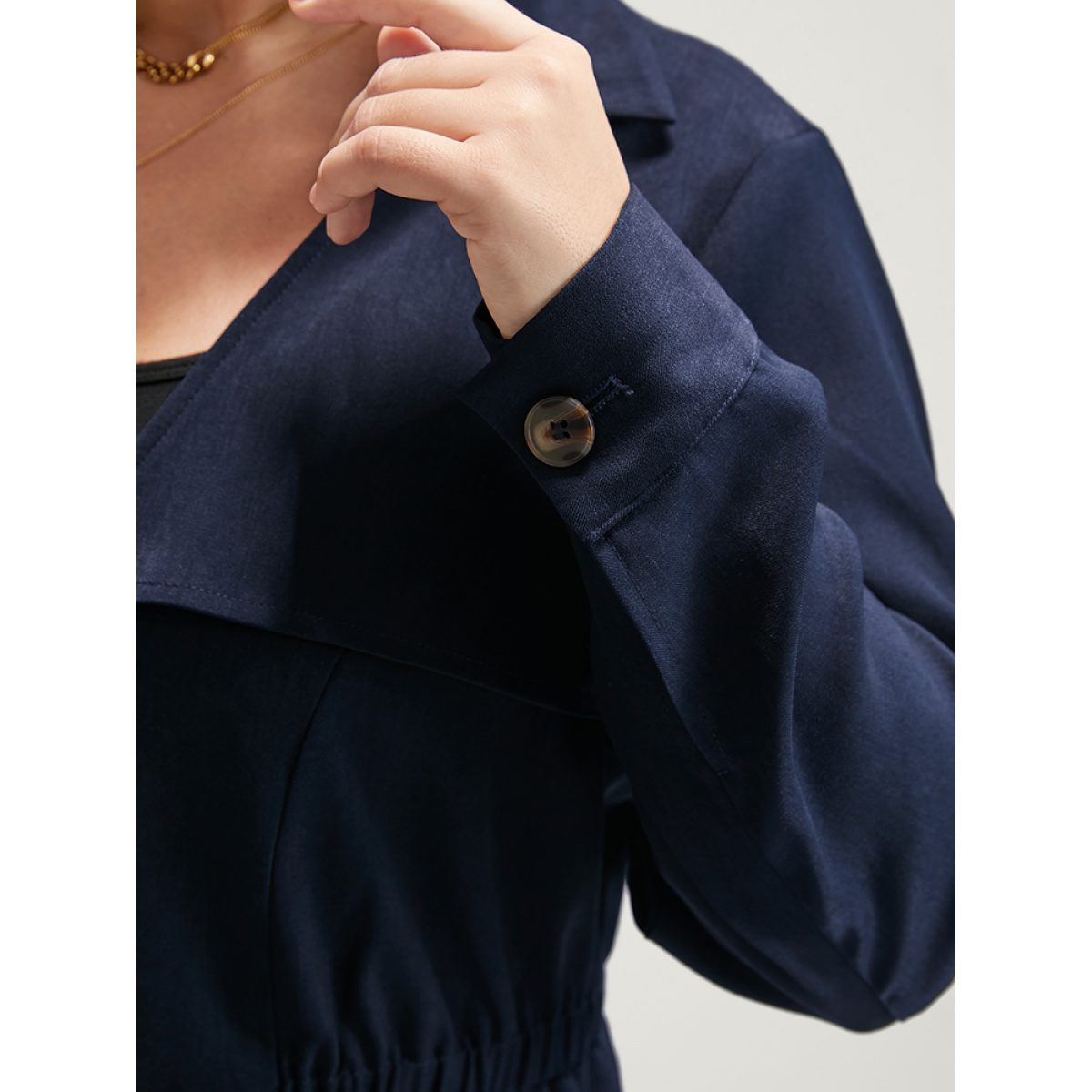 Plus Size Solid Lapel Collar Button Detail Coat Women Midnight Elegant Ladies Dailywear Winter Coats BloomChic