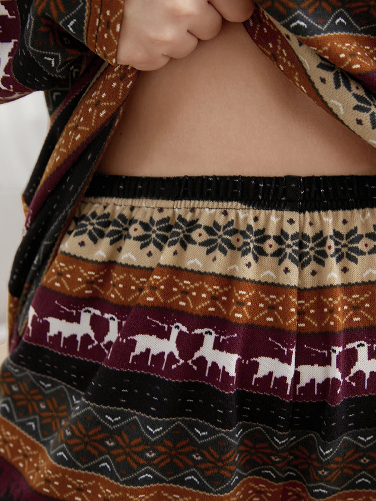 Plus Size Snowflake & Elk Print Pajama Set Women Multicolor Graphic-Christmas Printed Long Sleeve Round Neck Casual Loungewear Sets BloomChic 12/L 