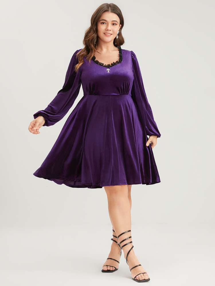 

Solid Party High Waist Vintage Plus Size Women Knee Dress Going out Plain Pocket Moderately Stretchy Lantern Sleeve Long Sleeve V Neck Glamour Dresses BloomChic, Eggplant