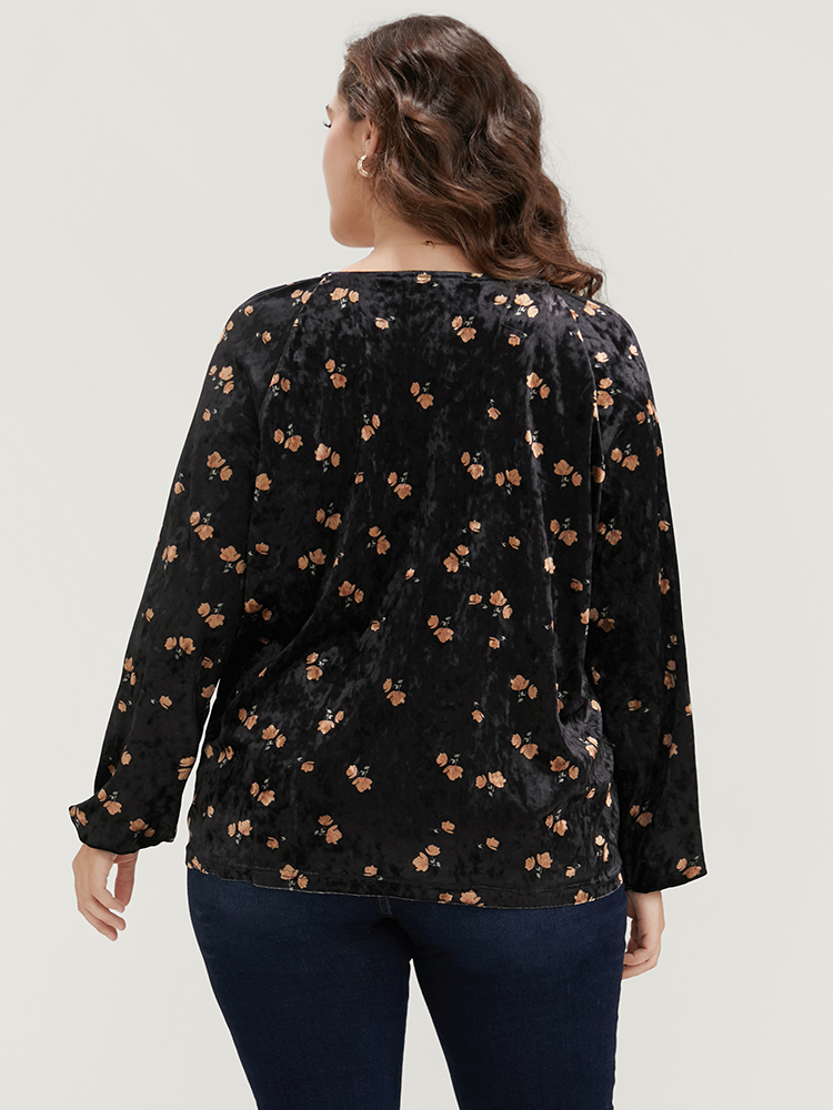 Plus Size Women Going out Ditsy Floral Tassels Lantern Sleeve Long Sleeve Tie Neck Party Blouses BloomChic 