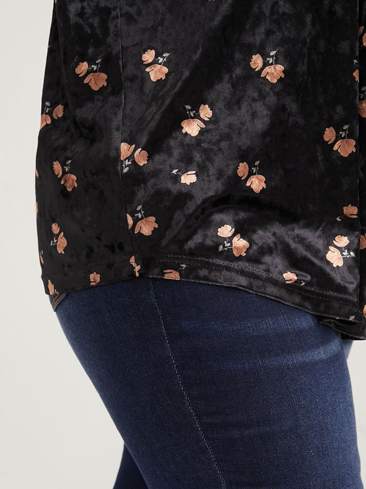 Plus Size Women Going out Ditsy Floral Tassels Lantern Sleeve Long Sleeve Tie Neck Party Blouses BloomChic 